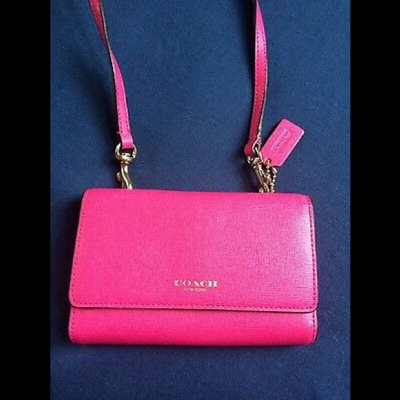 Coach Handbags - Coach Crossbody Pink Saffiano Leather Clutch